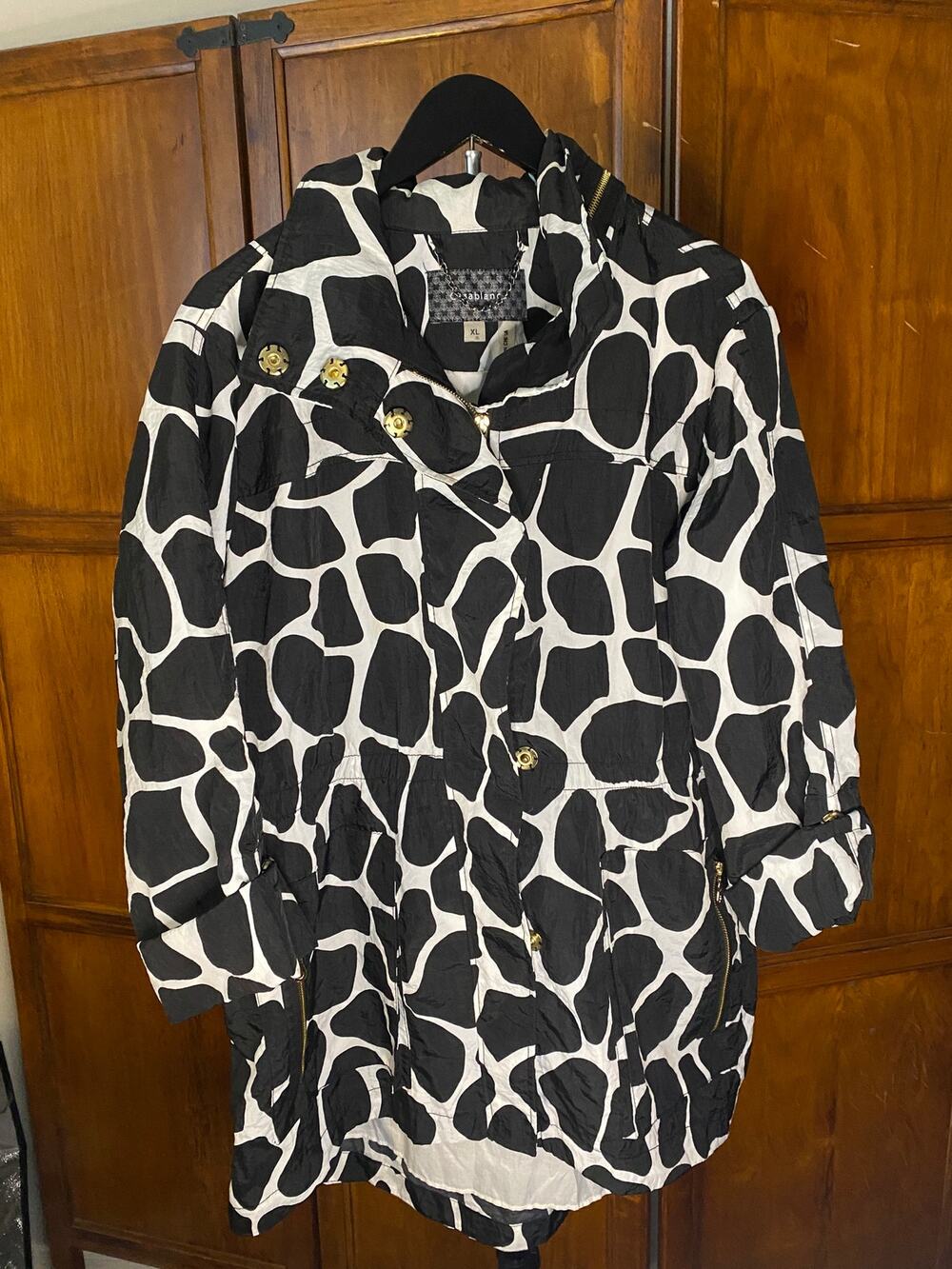 Casablanca by Marrakech Women XL Black White Abstract Print Hooded Jacket Nylon